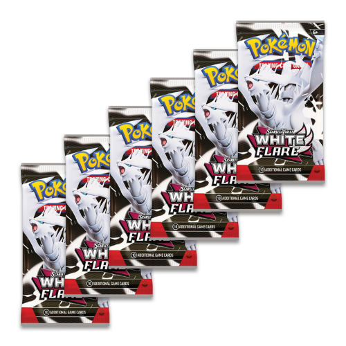 Pokémon White Flare trading card game packs on a white background