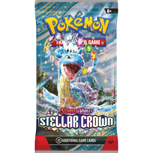 Pokémon trading card game pack featuring a colorful creature with gemstones on a white background.