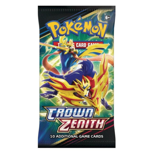 Pokémon Trading Card Game pack featuring a Pokémon character with 'Crown Zenith' text on a white background.