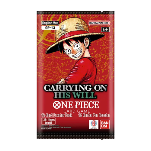 Card game booster pack featuring an animated character on a red background