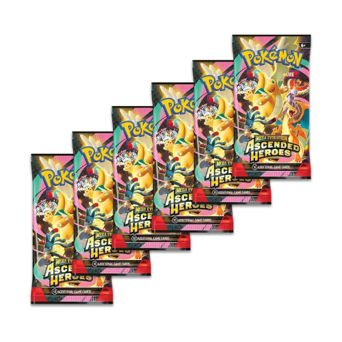 Pokémon Ascended Heroes trading card game packs on a white background