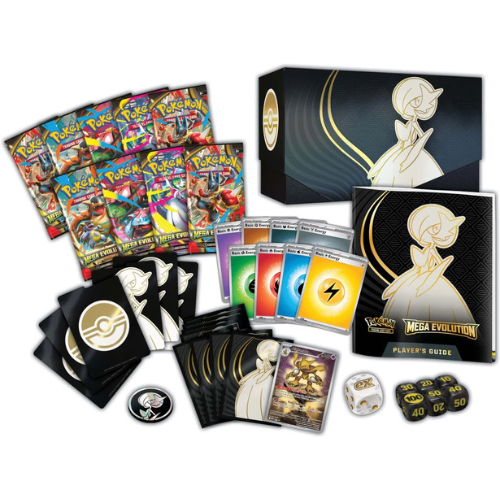 Collection of Pokémon trading cards, booster packs, and accessories on a white background