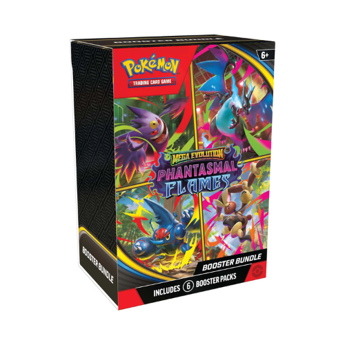 Pokémon trading card game booster bundle packaging with colorful designs on a white background