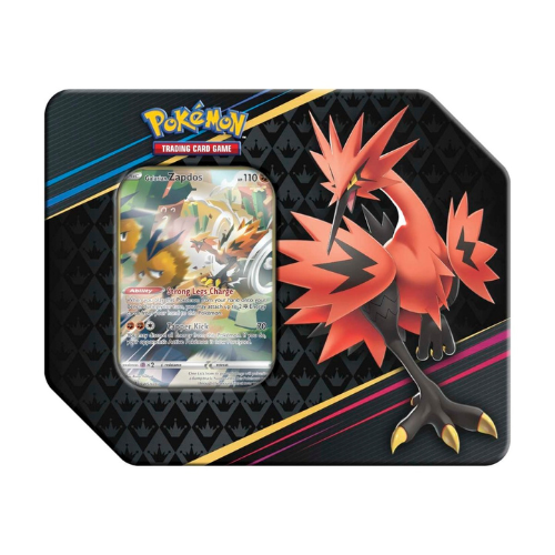 Pokémon trading card game packaging with a card featuring a dragon-like creature on a black background.