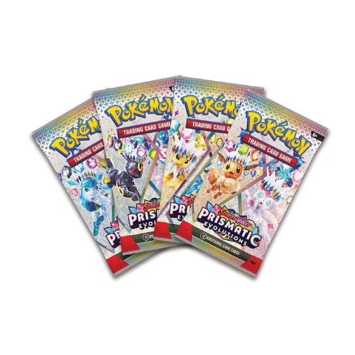 Four packs of Pokémon Trading Card Game Prismatix Evolution on a white background