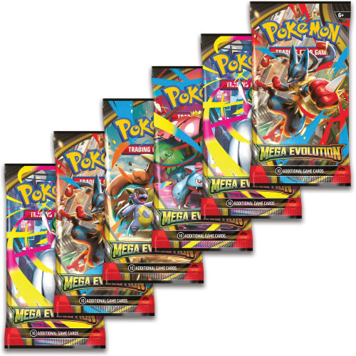 Collection of Pokémon trading card game packs on a white background
