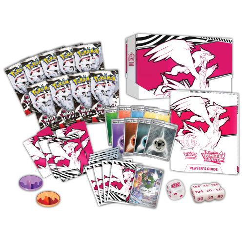 Pokémon trading card game set with cards, box, and accessories on a white background