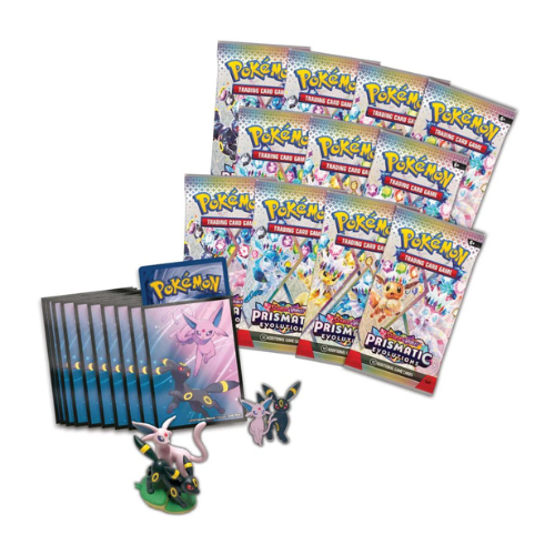 Pokémon trading card game packs and figures on a white background