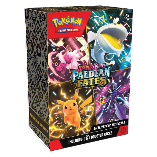 Pokémon trading card game booster bundle packaging with various characters on a white background